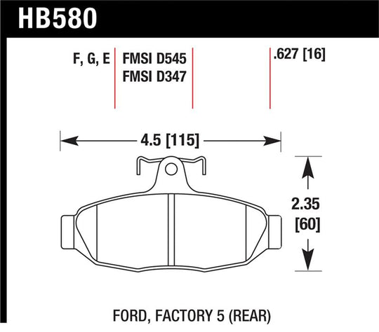 Hawk 86-92 Ford Taurus SHO / 89-92 Ford Thunderbird Super Coupe DTC-60 Race Rear Brake Pads - HB580G.627