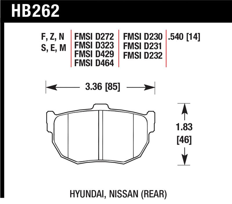 Hawk 89-97 Nissan 240SX SE HPS Street Rear Brake Pads - HB262F.540