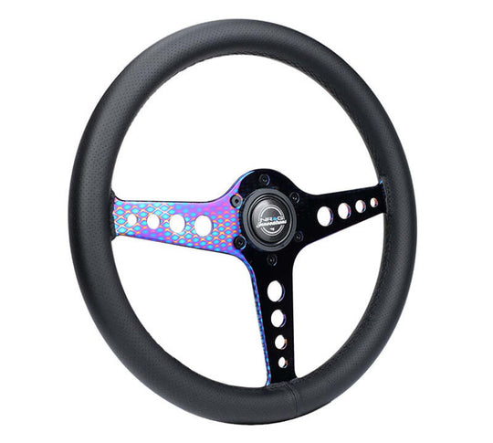 NRG Light Weight Gaming Steering Wheel - Driftz 350mm 3 NeoChrome Spokes Perforated Leather - ST-034MC-PR