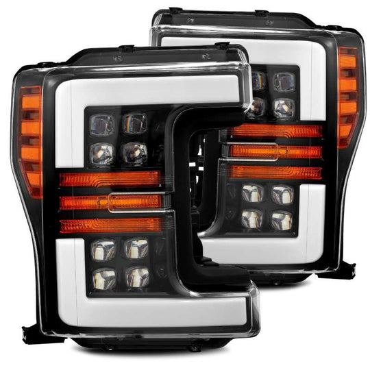 AlphaRex 17-19 Ford F-250 SD NOVA LED Proj Headlights Plank Style Gloss Blk w/Activ Light/Seq Signal - 880100