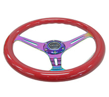 Load image into Gallery viewer, NRG Classic Wood Grain Steering Wheel (350mm) Red Grip w/Neochrome 3-Spoke Center - ST-015MC-RD