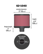 Load image into Gallery viewer, K&amp;N Steel Base Crankcase Vent Filter/Breather 1in Vent OD x 2in OD x 1.5in Height - 62-1040