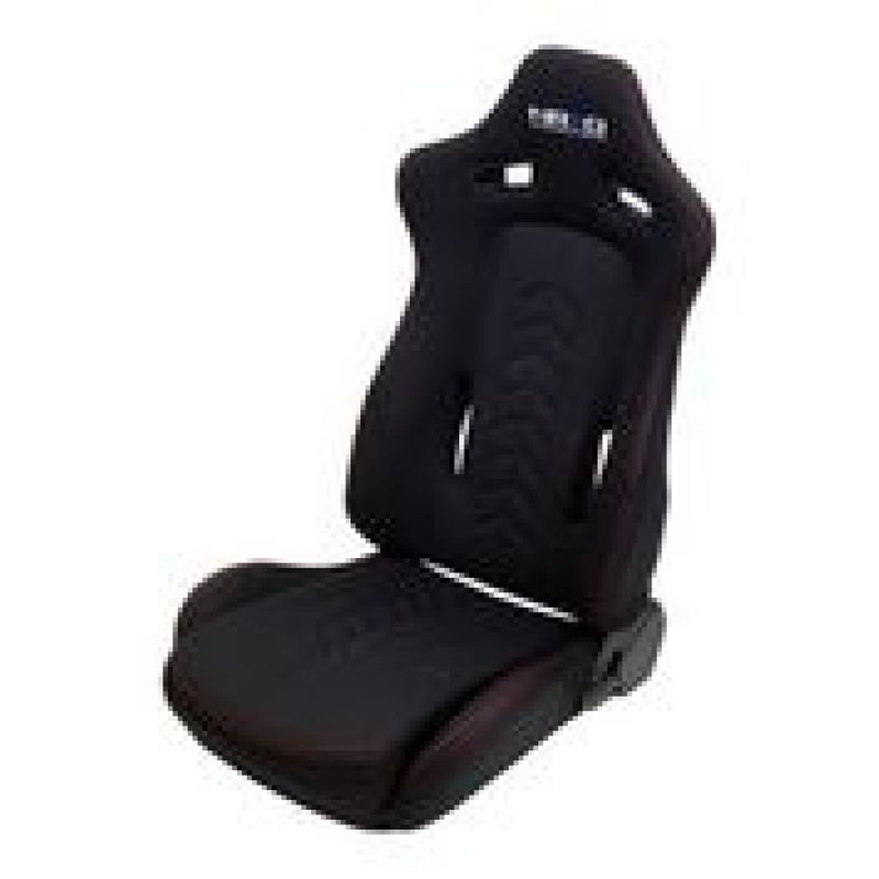 NRG Sport Seats (Pair) Cloth w/NRG Logo & NRG Arrow Cushion Imprint - Black w/Red Stitch - RSC-800L/R
