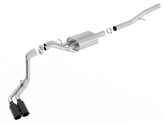 Borla 14 Silv/Sierra 1500 EC Std/CC Short 143.5in WB S-Type Black Tip Dual Rolled Side Exit CB Exht - 140576BC