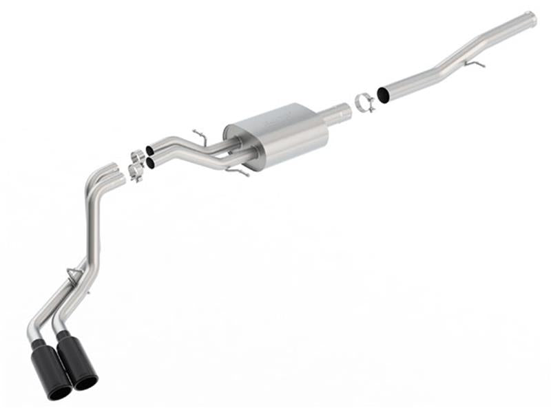 Borla 14 Silv/Sierra 1500 EC Std/CC Short 143.5in WB S-Type Black Tip Dual Rolled Side Exit CB Exht - 140576BC