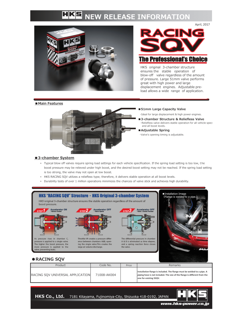 HKS RACING SQV UNIVERSAL BOV - 71008-AK004