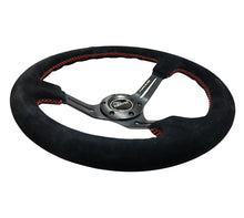 Load image into Gallery viewer, NRG Reinforced Steering Wheel (350mm / 3in. Deep) Blk Suede w/Red Stitching &amp; 5mm Spokes w/Slits - RST-018S-RS