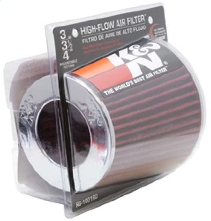 K&N Universal Air Filter Chrome Round Tapered Red - 4in Flange ID x 1.125in Flange Length x 5.5in H - RG-1001RD