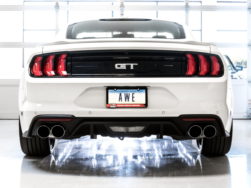 AWE Tuning 2018+ Ford Mustang GT (S550) Cat-Back Exhaust - Touring Edition (Quad Chrome Silver Tips) - 3015-42102
