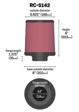 Load image into Gallery viewer, K&amp;N Universal Clamp-On Air Filter inch FLG 4.5inch Base 4 inch Top 4-1/2in FLG 8in Base - RC-5142