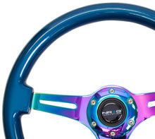 Load image into Gallery viewer, NRG Classic Wood Grain Steering Wheel (350mm) Blue Pearl/Flake Paint w/Neochrome 3-Spoke Center - ST-015MC-BL
