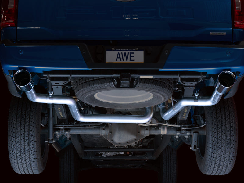 AWE Tuning 0FG 21+ Ford F150 Dual Split Rear Exhaust - 5in Chrome Silver Tips - 3015-32105