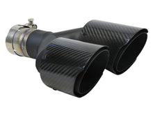 Load image into Gallery viewer, aFe Takeda 2.5in 304 Stainless Steel Clamp-on Exhaust Tip Driver side 2.5in Inlet 4in Dual-Carbon - 49T25480-C122