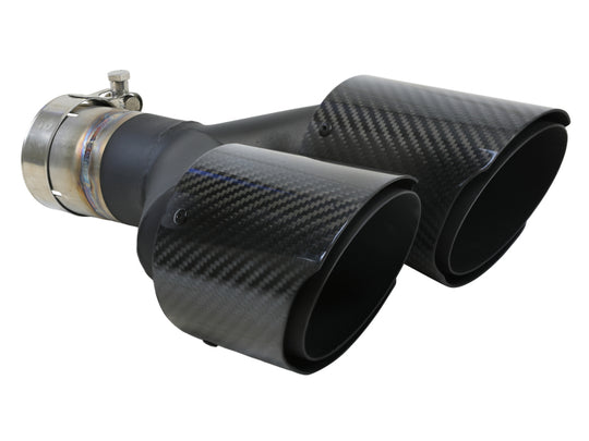 aFe Takeda 2.5in 304 Stainless Steel Clamp-on Exhaust Tip Driver side 2.5in Inlet 4in Dual-Carbon - 49T25480-C122