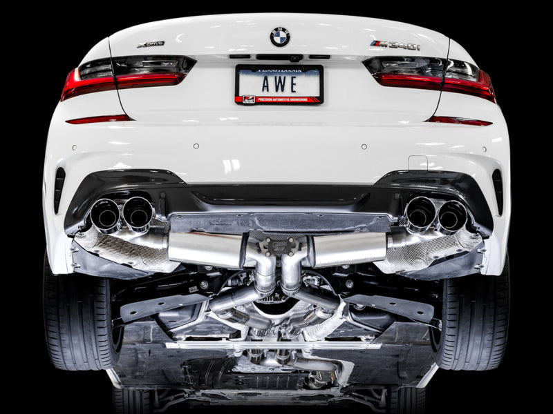 AWE Tuning 2019+ BMW M340i (G20) Resonated Touring Edition Exhaust - Quad Chrome Silver Tips - 3015-42150
