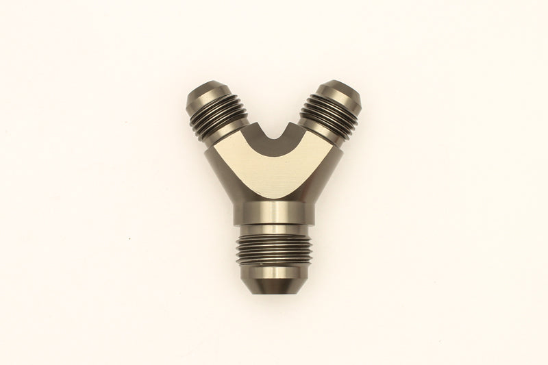 DeatschWerks 6AN Male Flare + 6AN Male Flare to 8AN Male Flare Y Block Fitting - 6-02-0702