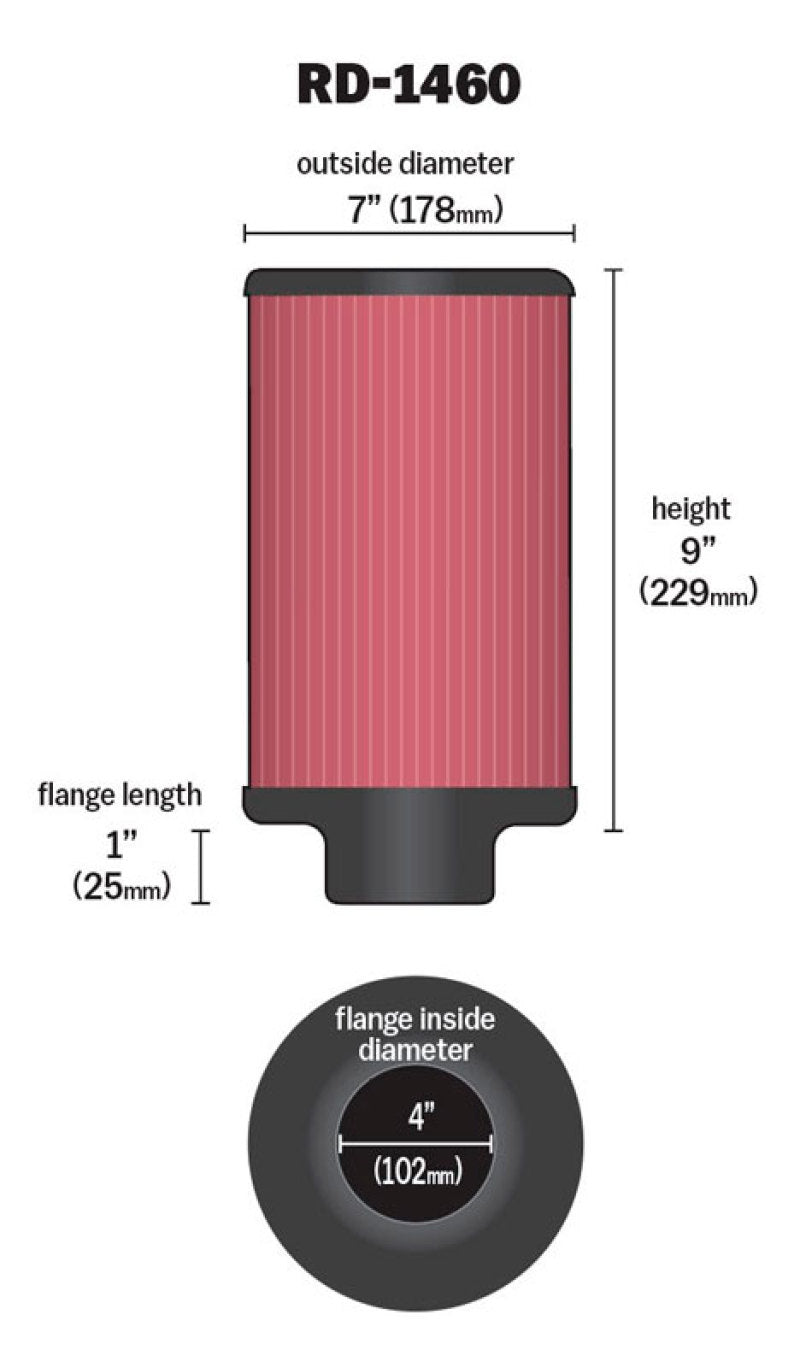 K&N Universal Air Filter 4in Flange ID 7in OD 9in Height - RD-1460