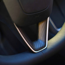 Load image into Gallery viewer, Dry Carbon Fiber Steering Wheel Trim Cover for Model 3 Highland / Model Y Juniper (3 Pieces)