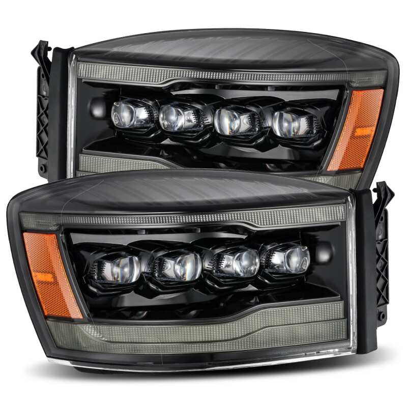 AlphaRex 06-08 Ram 1500HD NOVA LED Proj Headlights Plank Style Alpha Blk w/Seq Signal/DRL/Amber LED - 880538