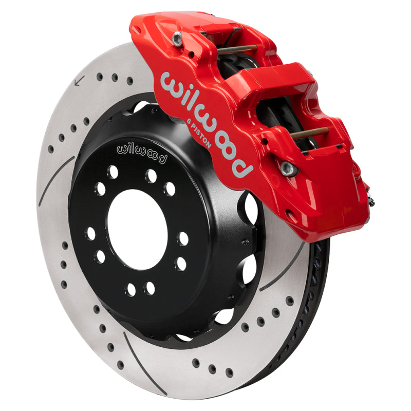 Wilwood Ford Mustang II Ford Aero6 Front Brake Kit w/ 14.00in Drilled & Slotted Rotor - Red - 140-18367-DR