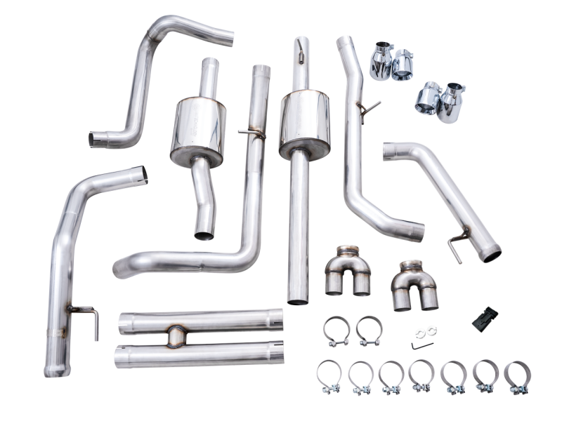 AWE Tuning 22-23 GMC Sierra 1500 AT4X 6.2L 0FG Catback Split Dual (Flat Bumper) - Chrome Silver Tips - 3015-42284