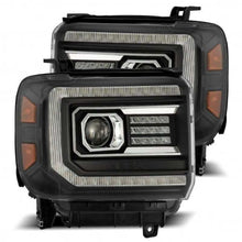 Load image into Gallery viewer, AlphaRex 14-18 GMC Sierra LUXX LED Proj Headlights Plank Style Black w/Activ Light/Seq Signal/DRL - 880615