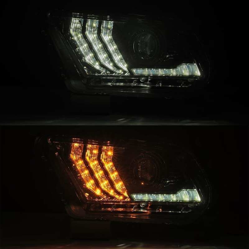 AlphaRex 10-12 Ford Mustang LUXX LED Proj Headlights Plank Style Alpha Blk w/Activ Light/Seq Signal - 880118