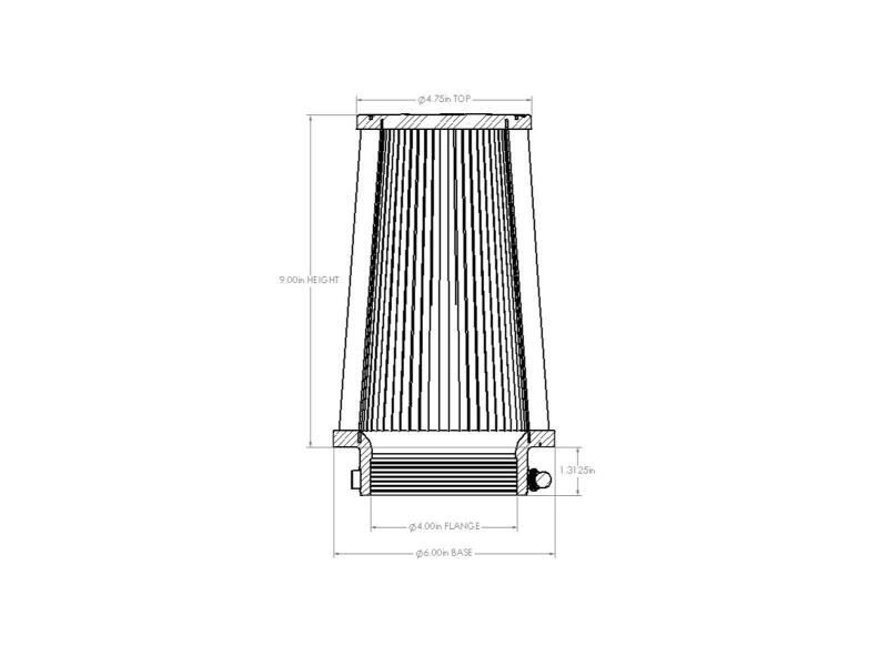 aFe POWER Universal Clamp-On Air Filter w/ D2 Dura-Dry Media - 4in F x 6in B x 4-3/4in T x 9in H - 21-40035V
