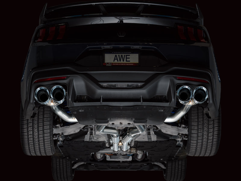AWE 2024 Ford Mustang Dark Horse S650 RWD Track Edition Cat-Back Exhaust w/ Quad Chrome Silver Tips - 3020-42375