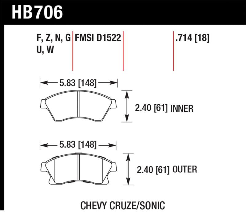 Hawk 11-12 Chevy Cruze Eco/LS/1LT/2LT/LTZ / 12 Sonic LS/LT/LTZ HP Plus Front Street Brake Pads - HB706N.714