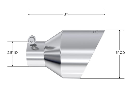 MBRP T304 SS Tip 2.5in ID, 5in OD Out, 8in Length, Angle Cut, Dual Wall - T5203