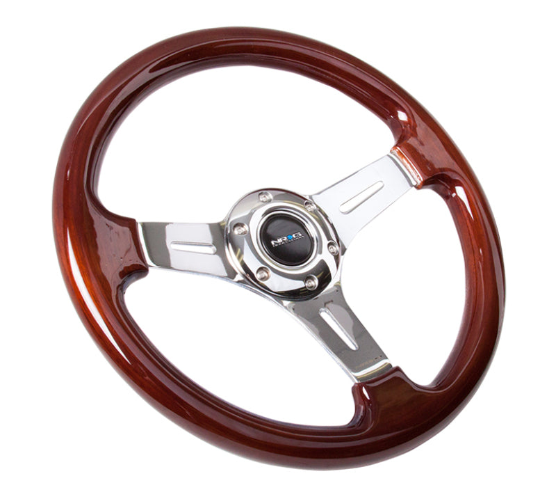 NRG Classic Wood Grain Steering Wheel (330mm) Wood Grain w/Chrome 3-Spoke Center - ST-015-1CH