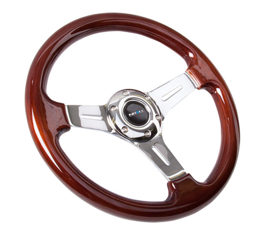 NRG Classic Wood Grain Steering Wheel (330mm) Wood Grain w/Chrome 3-Spoke Center - ST-015-1CH