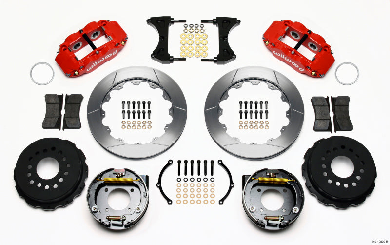 Wilwood Narrow Superlite 4R Rear P-Brk Kit 12.88in Red Chevy 12 Bolt-Spec 3.15in Bearing Front mt - 140-10909-R