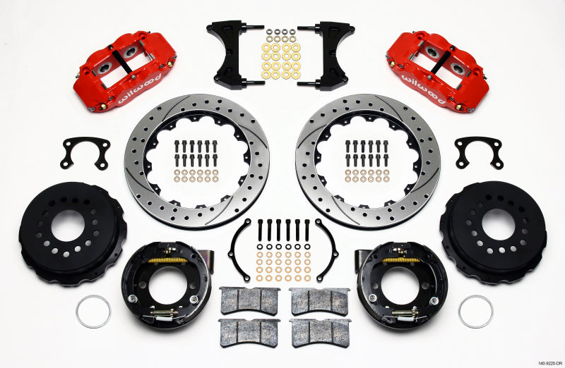 Wilwood Narrow Superlite 4R Rear P-Brk Kit 12.88in Drilled Red Small Ford 2.50in Offset - 140-9220-DR