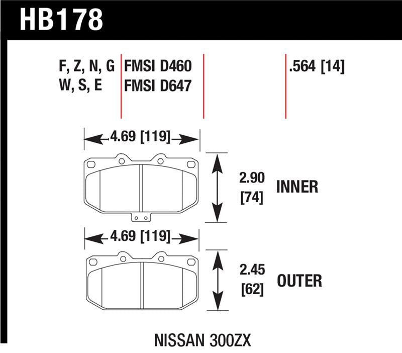 Hawk 2/1989-1996 Nissan 300ZX Base (Excl. Turbo) HPS 5.0 Front Brake Pads - HB178B.564