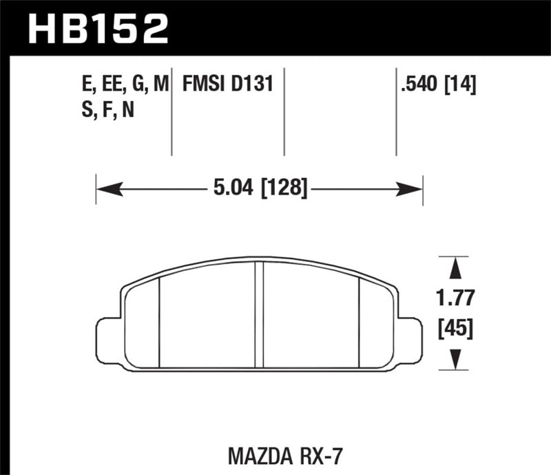 Hawk 88-91 Mazda RX-7 1.3L 10th Anniversary 1 Piston Caliper Front ER-1 Brake Pads - HB152D.540