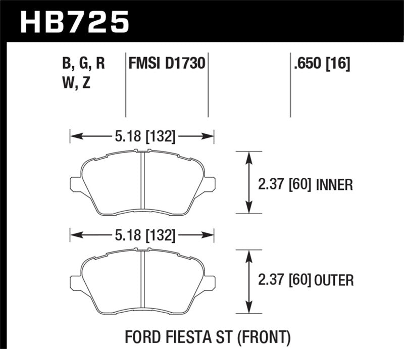 Hawk 2014 Ford Fiesta ST DTC-30 Front Brake Pads - HB725W.650