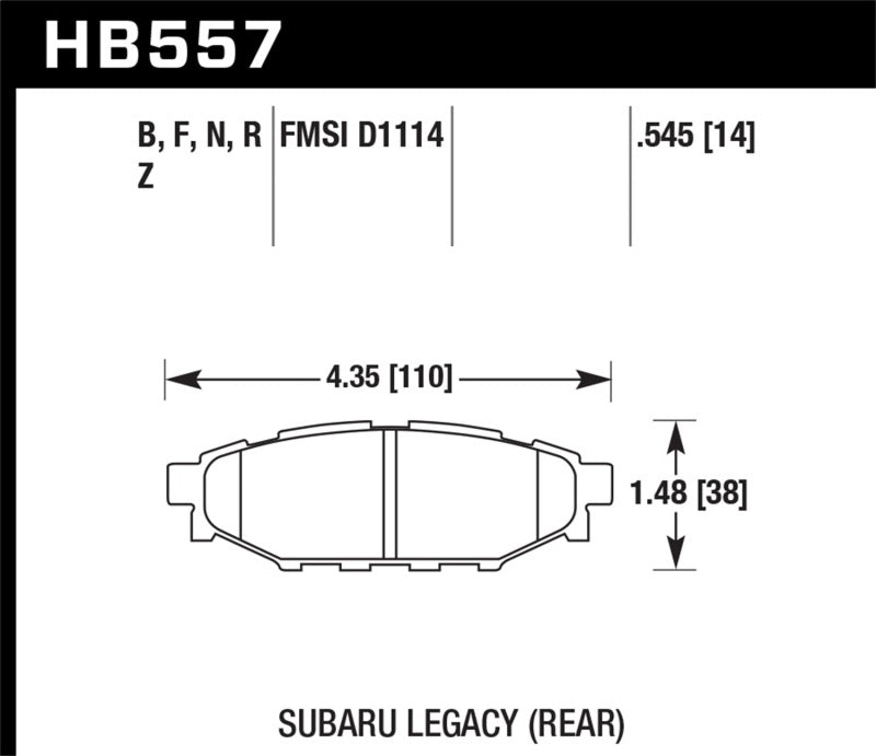 Hawk 08 WRX Rear HP+ Street Brake Pads - HB557N.545