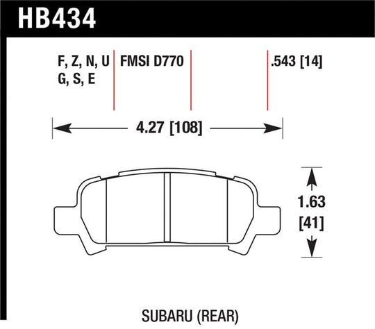 Hawk 2004-2006 Subaru Baja Sport HPS 5.0 Rear Brake Pads - HB434B.543