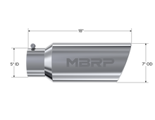 Load image into Gallery viewer, MBRP Universal Tip 7in O.D. Rolled End 5in inlet 18in length - T304 (SINGLE TIP) - T5127