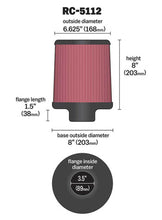Load image into Gallery viewer, K&amp;N Filter Universal Rubber Filter 3.5in Flange 6.625in Top 8in Height Center Hole - RC-5112
