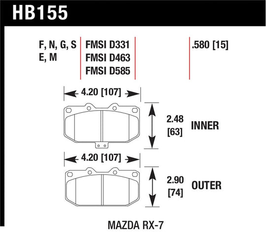 Hawk 93-95 Mazda RX-7 HP+ Street Front Brake Pads - HB155N.580