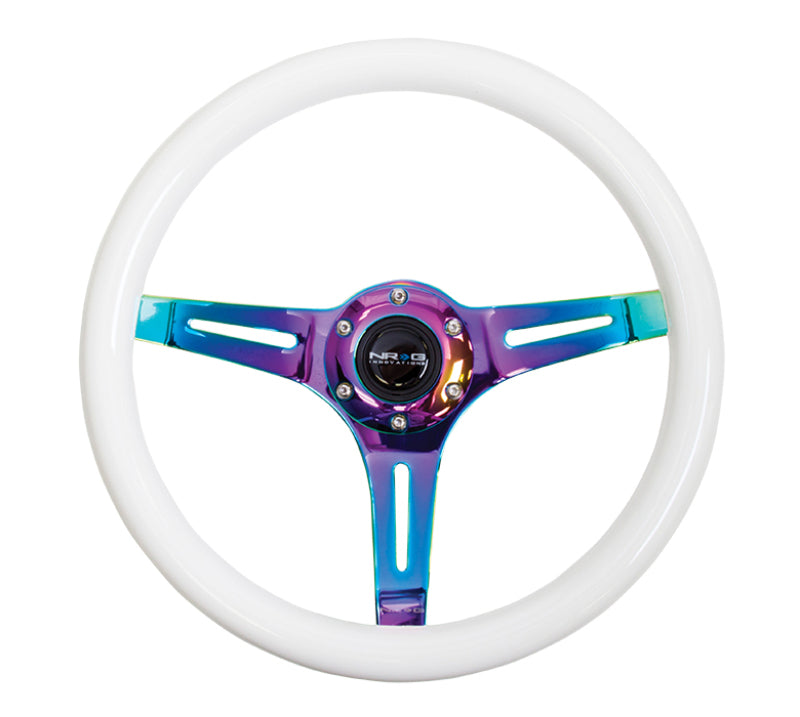 NRG Classic Wood Grain Steering Wheel (350mm) Glow-N-The-Dark Green Grip w/Neochrome 3-Spoke Center - ST-015MC-GL