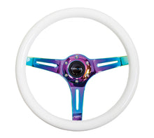 Load image into Gallery viewer, NRG Classic Wood Grain Steering Wheel (350mm) Glow-N-The-Dark Green Grip w/Neochrome 3-Spoke Center - ST-015MC-GL