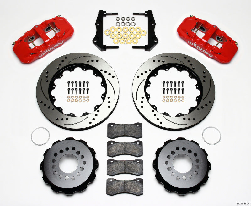 Wilwood AERO4 Rear Kit 14.25in Drilled Red 2006-10 Magnum/Challenger/Charger/300C - 140-11765-DR