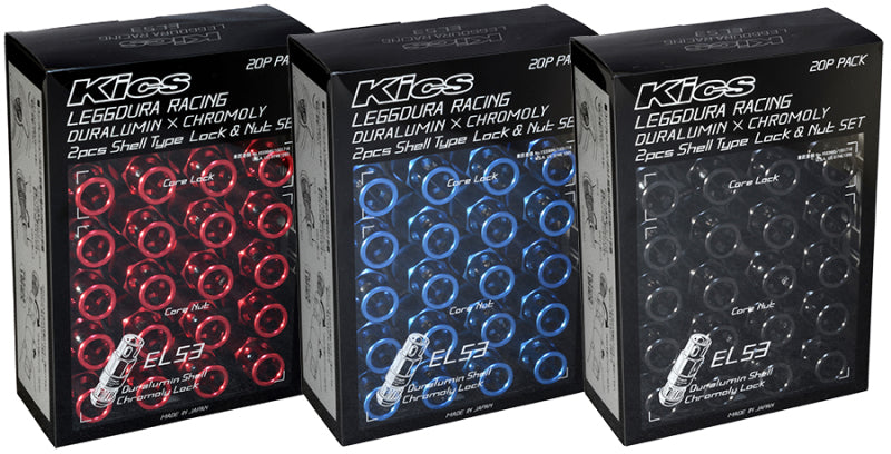 Project Kics Leggdura Racing 53mm EL53 Shell Type Lug Nut 16 Pcs + 4 Locks 12X1.50 Blue - WEL5311U