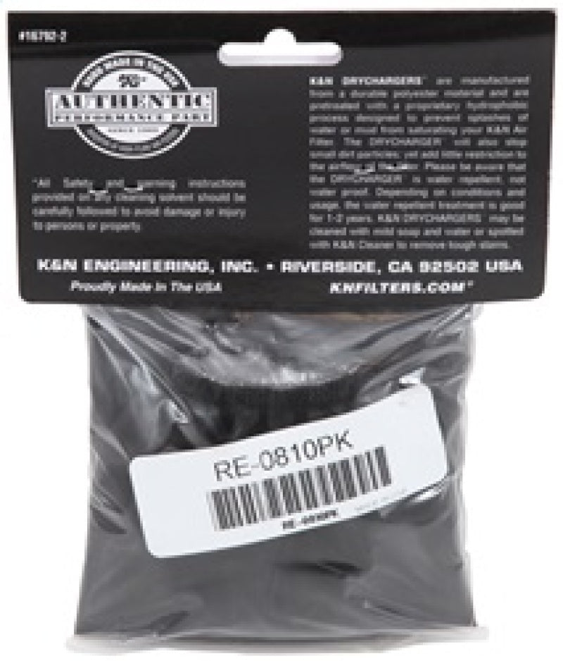 K&N Universal Round Tapered Filter Wrap - Black - 6in Base ID x 4.625in Top ID x 9in Height - RE-0810PK