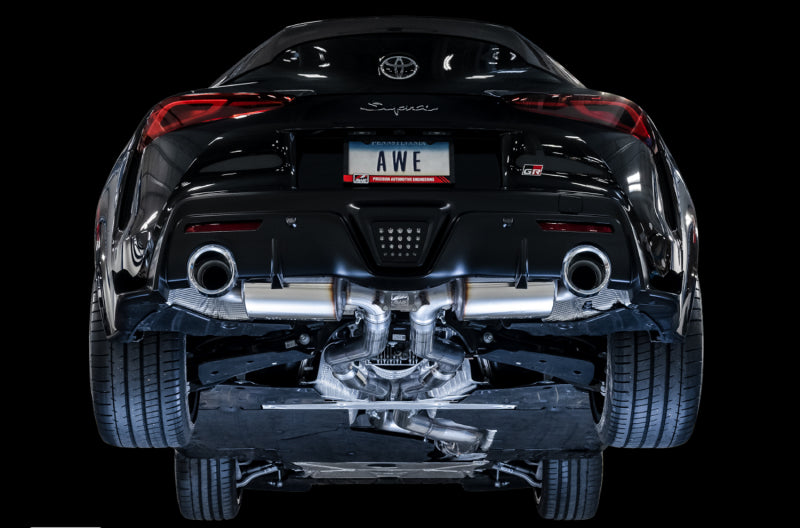 AWE Tuning 2020 Toyota Supra A90 Resonated Touring Edition Exhaust - 5in Chrome Silver Tips - 3015-32118