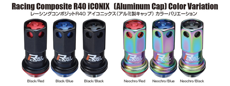 Project Kics 16+4 Neo Chrome Lock & Lug Nuts R40 Iconix - 14X1.25 (Black Cap) - WRIA15NK